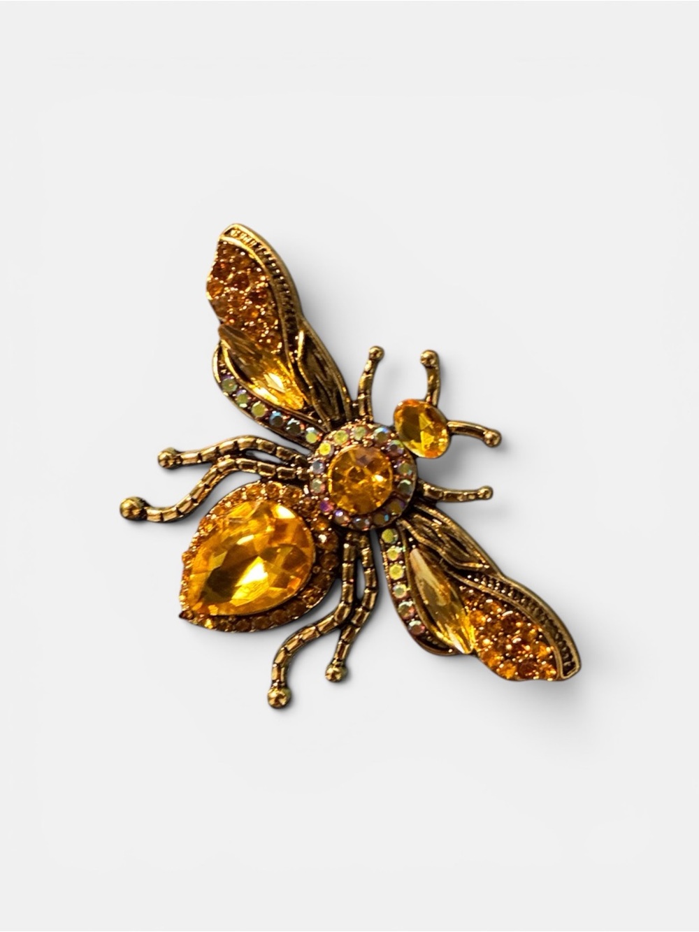 Gold-Tone Bee Brooch with Amber Rhinestones